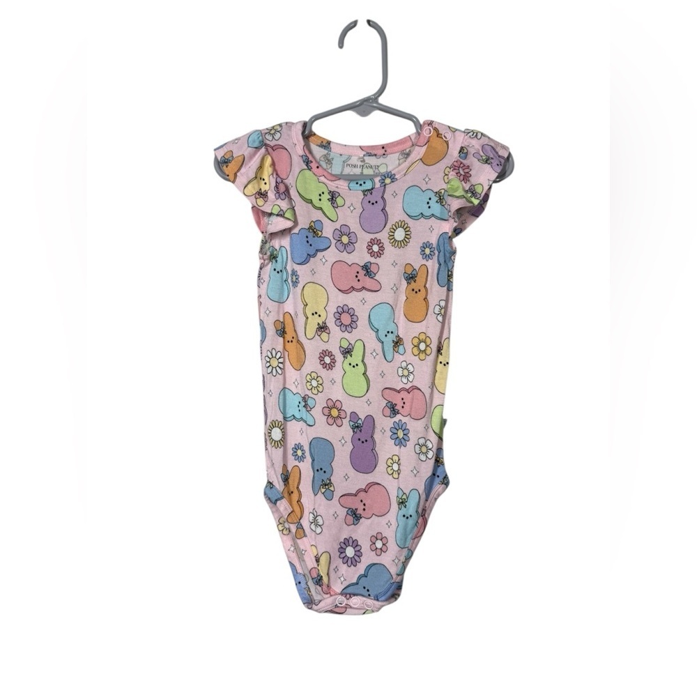 Posh Peanut Addison Mae Ruffled Cap Sleeve Bunny Bodysuit Size 2T